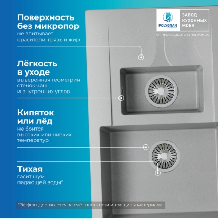 Мойка кухонная POLYGRAN BRIG 770 (серый №14)